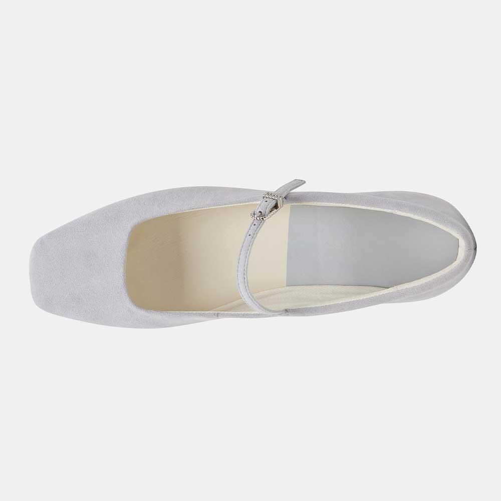 FSJ Gray Vegan Suede Square Toe Casual Flats with Buckle Strap