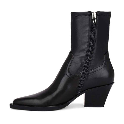 Black Pointed Toe Chunky Heel Side-Zip Classy Ankle Boots