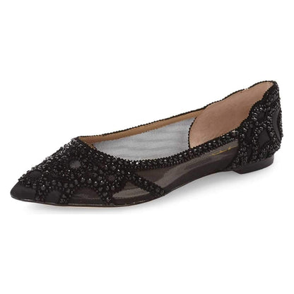 Elegant Mesh Slip-on Low Heels Pointed Toe Rhinestone Ballet Flats