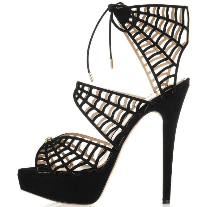 Spider Man Lace Up Sandals Web Peep Toe Platform Heels for Halloween