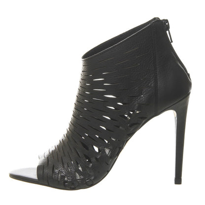 Black Peep Toe Stiletto Heel Hollow Out Zipper Ankle Boots