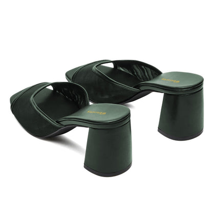 Women's Classic Dark Green Open Square Toe Mesh Mule Heels