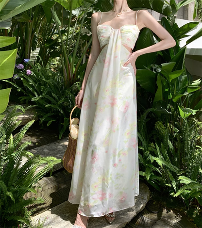New Fashion Sexy Floral Design A-Line Beach Holiday Spaghetti Strap Dress TP3027