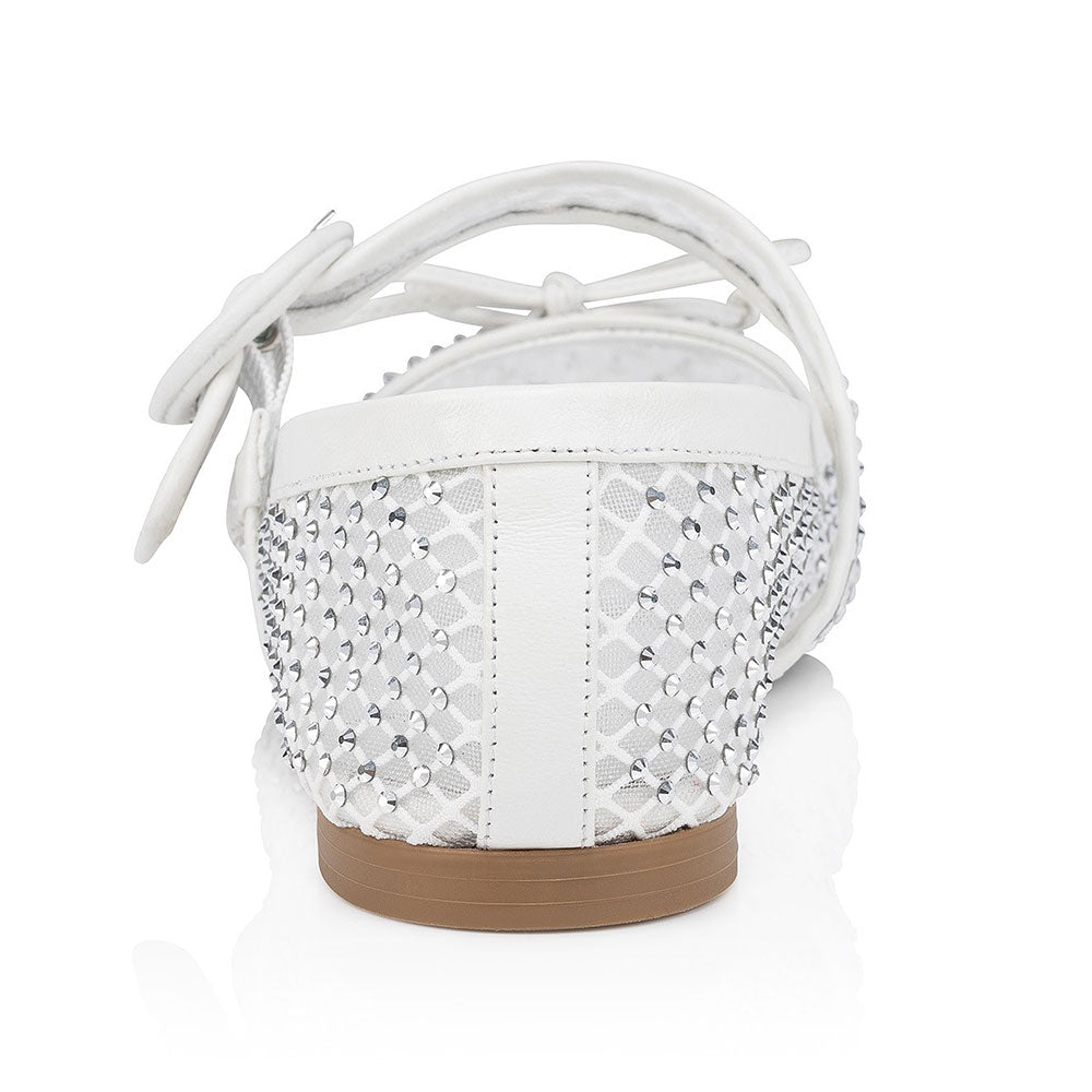 Classy White Square Toe Rhinestone Mesh Bowknot Mary Jane Flats