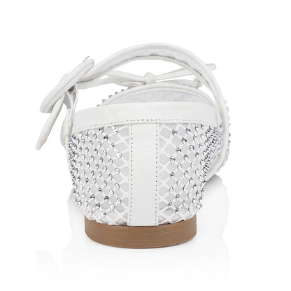 Classy White Square Toe Rhinestone Mesh Bowknot Mary Jane Flats