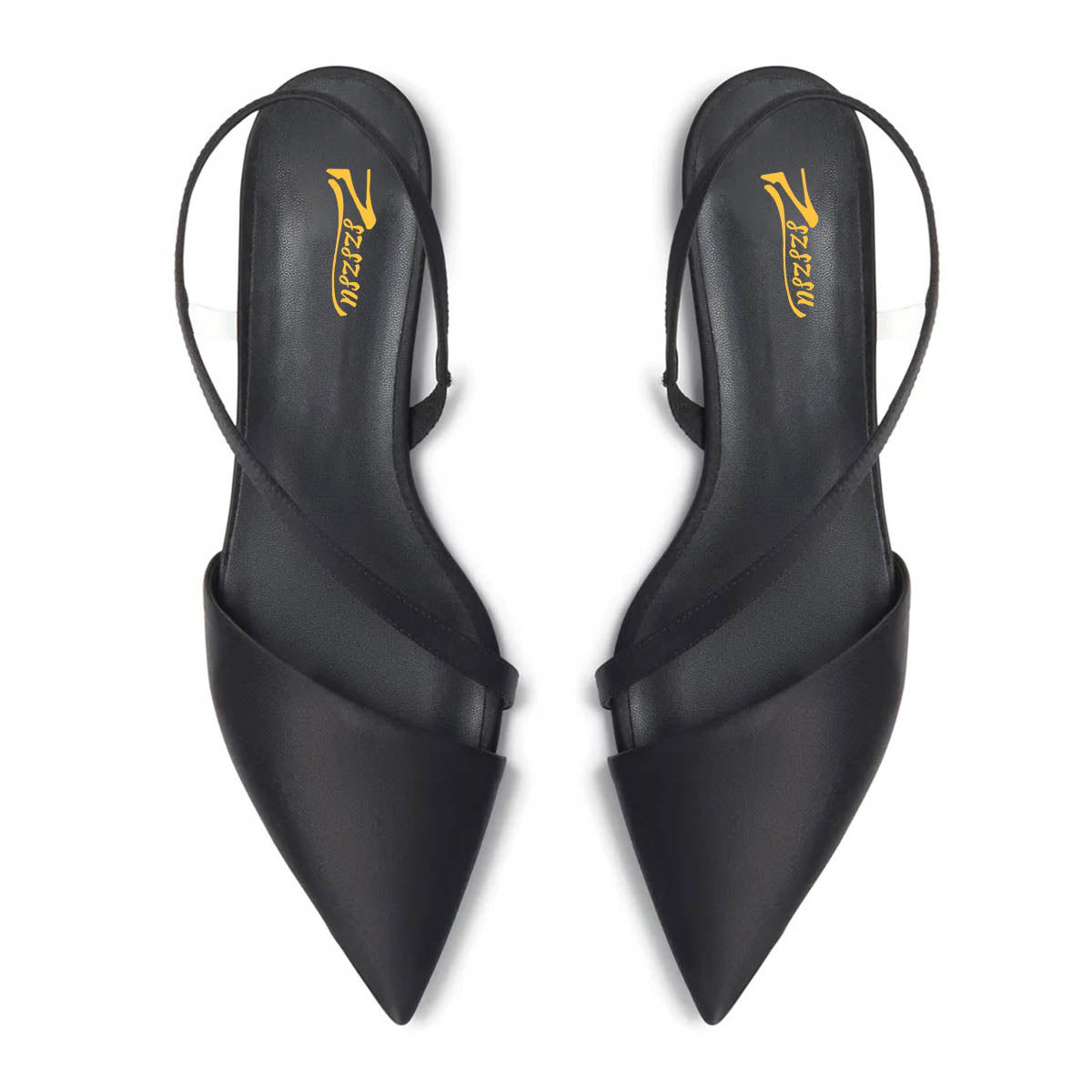 Satin Slip-On Clear PVC Strap Slingback Pointed Toe Flats in Black