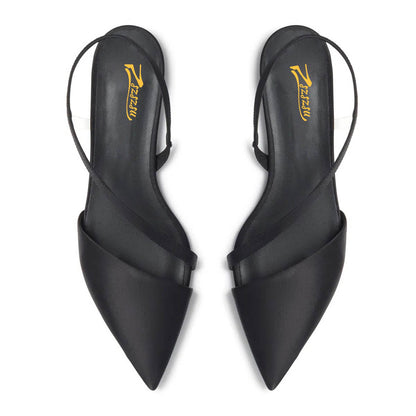 Satin Slip-On Clear PVC Strap Slingback Pointed Toe Flats in Black