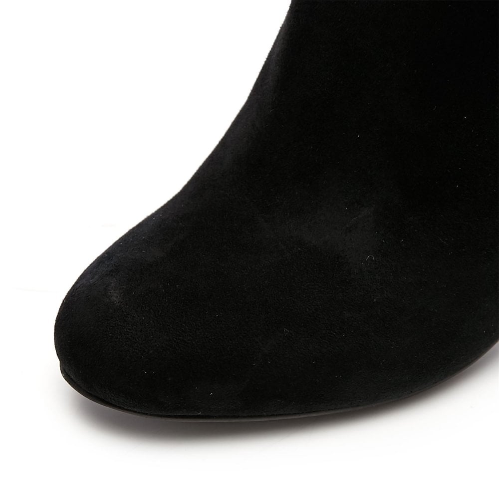 Black Vegan Suede Metal Button Knee High Boots