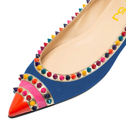 FSJ Trendy Blue Vegan Suede Slip-On Rivets Pointed Toe Flats