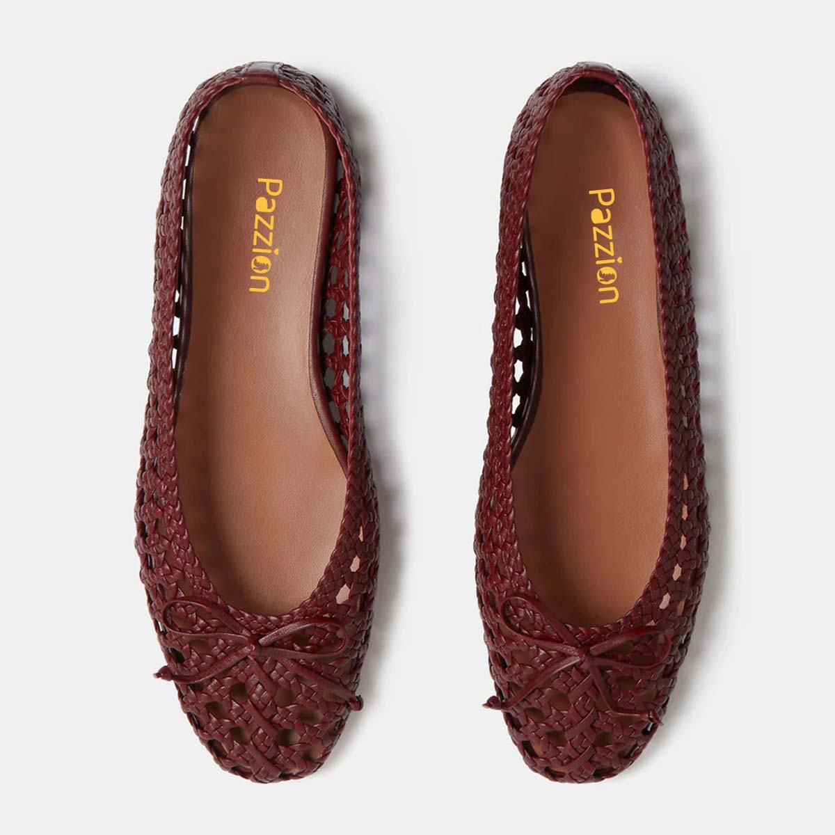 Maroon Hollow-Out Braided Casual Women Sandals Flats with Bow