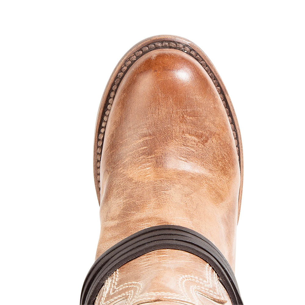 Light Brown Round Toe Lace-Up Stacked Heel Zipper Knee High Boots