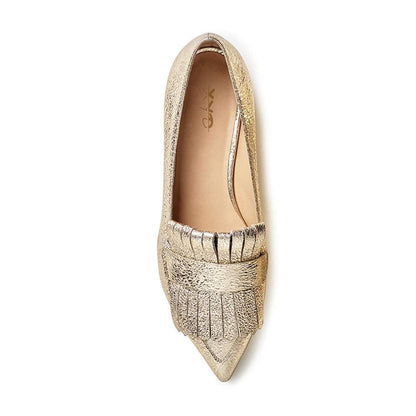Silver Vegan Leather Closed Toe Flat Formal Fringe Women's Loafers