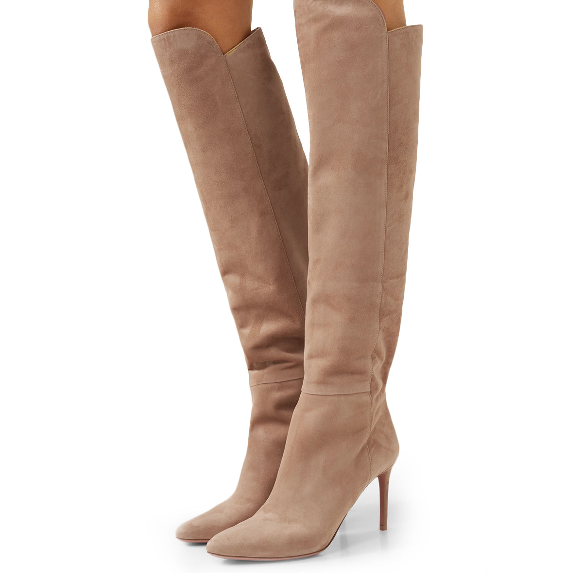 Khaki Vegan Suede Stiletto Heel Knee High Boots