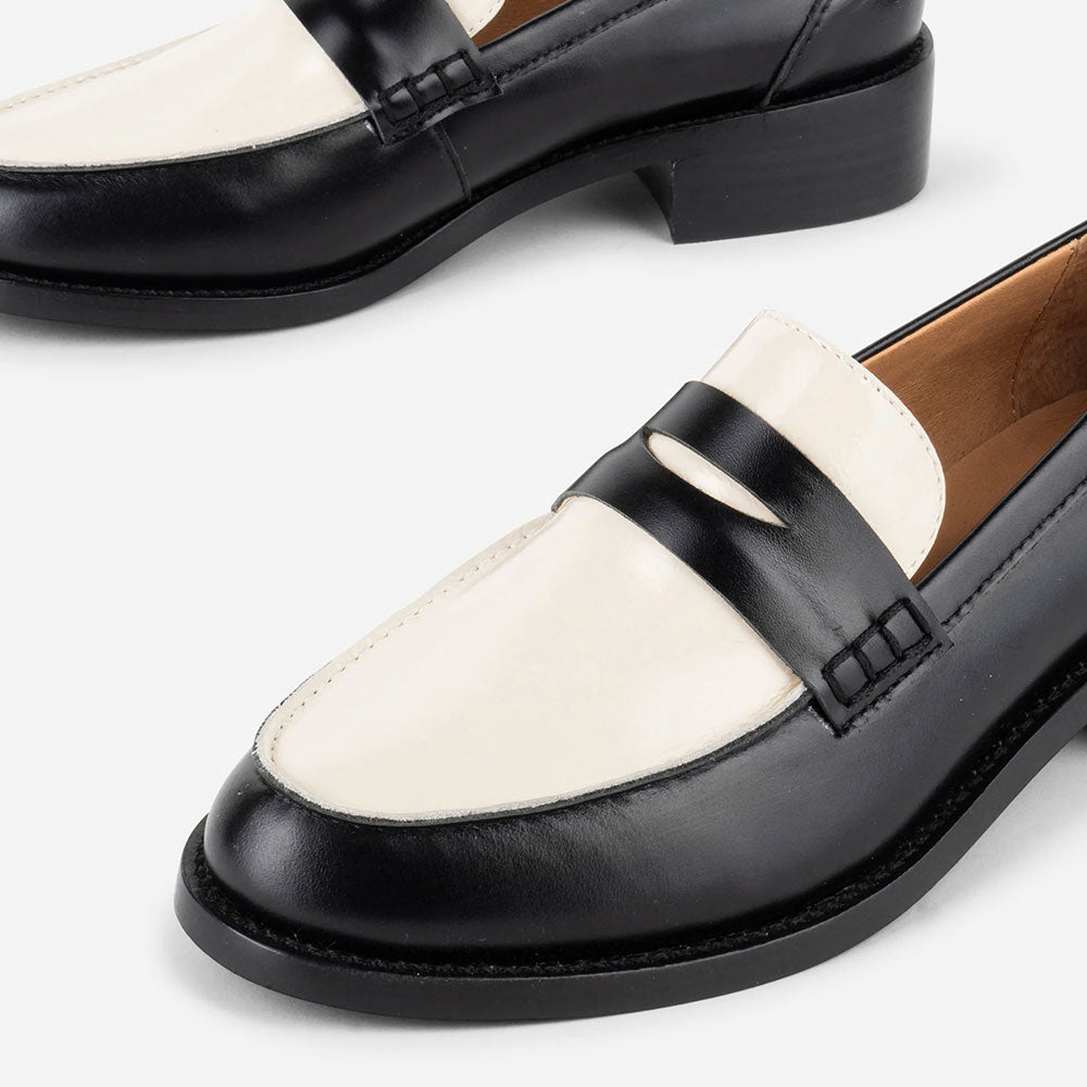 Black and White Round Toe Office Low Heel Penny Loafers Women