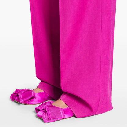 Fuchsia Satin Almond Toe Bow Decor Ballet Flats for Women