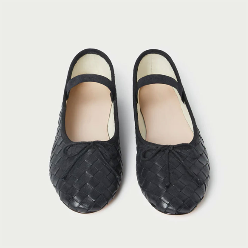 Black Vegan Leather Round Toe Mary Jane Ballet Flats