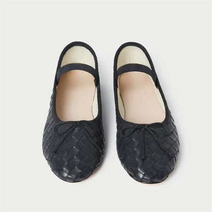 Black Vegan Leather Round Toe Mary Jane Ballet Flats