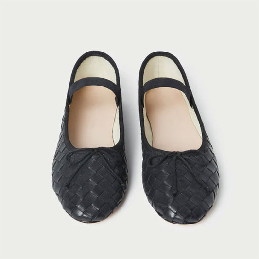 Black Vegan Leather Round Toe Mary Jane Ballet Flats