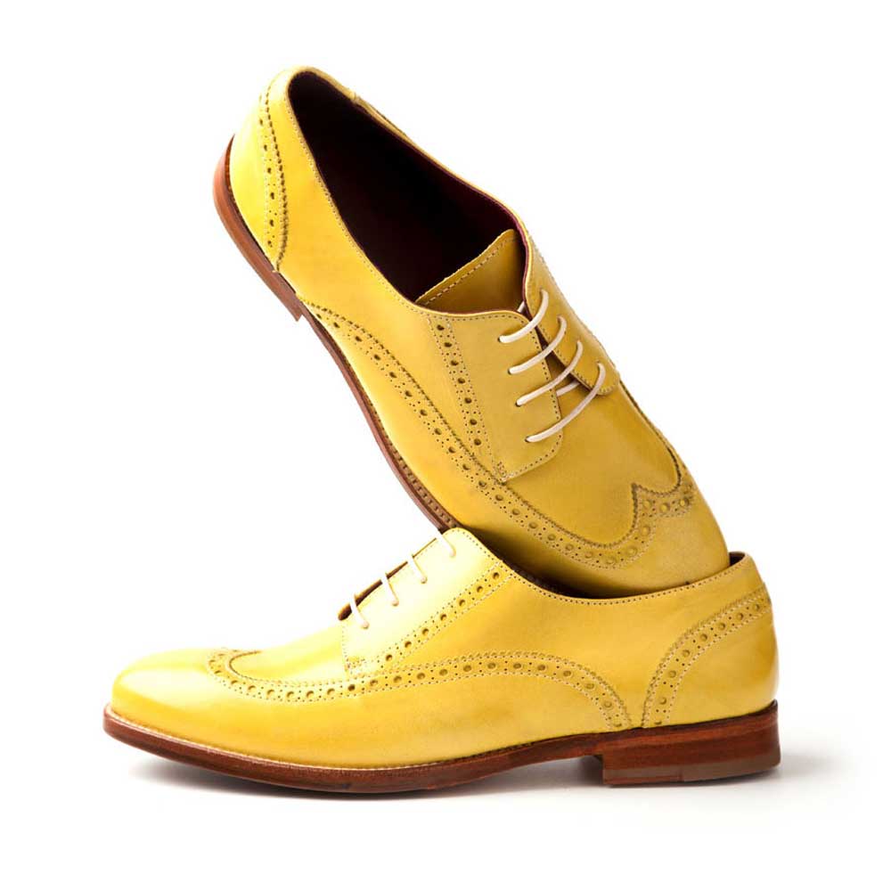 Vibrant Yellow Round Toe Brogues Flats Lace-Up Women's Oxfords