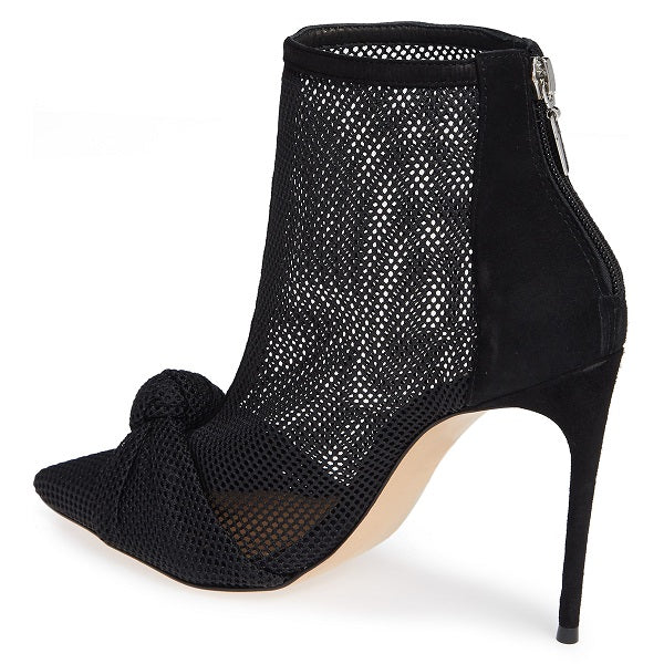 Black Nets Knotted Pointy Toe Stiletto Heel Ankle Boots