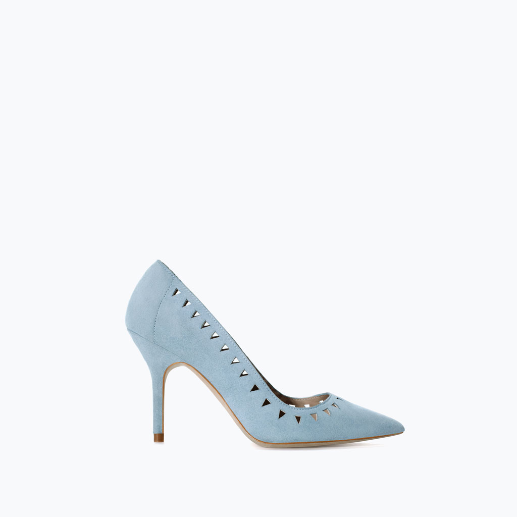 Light Blue Court Shoes Pointed Toe Triangular Cut Out Pumps Heels