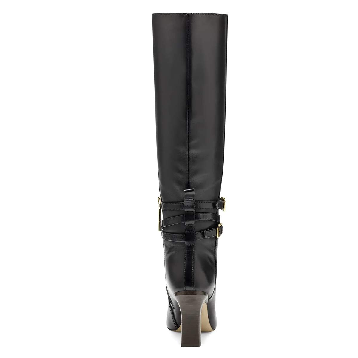 Black Square Toe 3'' Block Heel Knee High Boots with Buckles