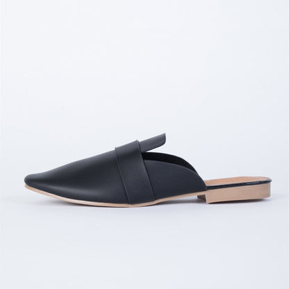 Black Round Toe Casual Flat Mule Loafers for Women