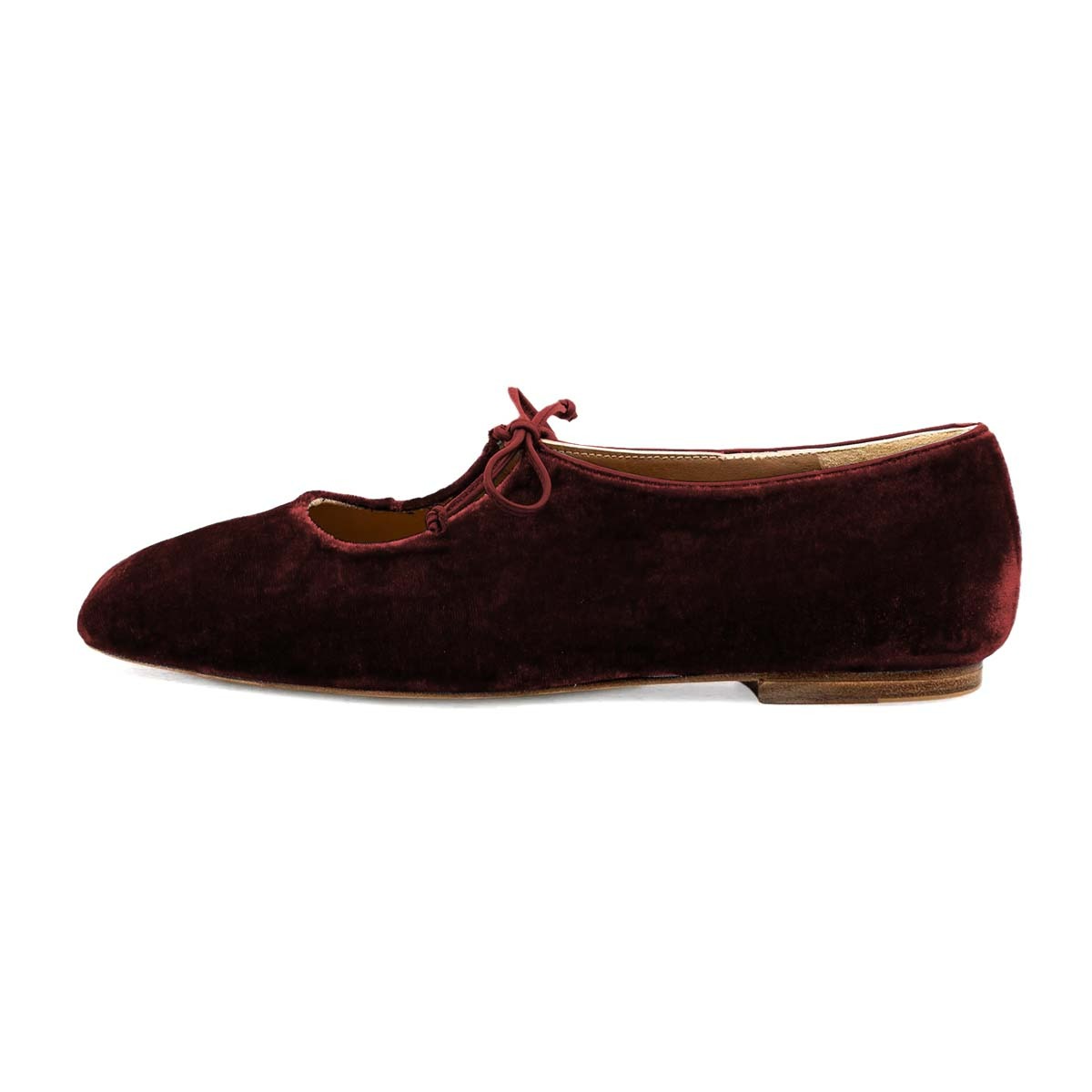 Women's Velvet Square Toe Lace Up Vintage Maroon Ballet Flats