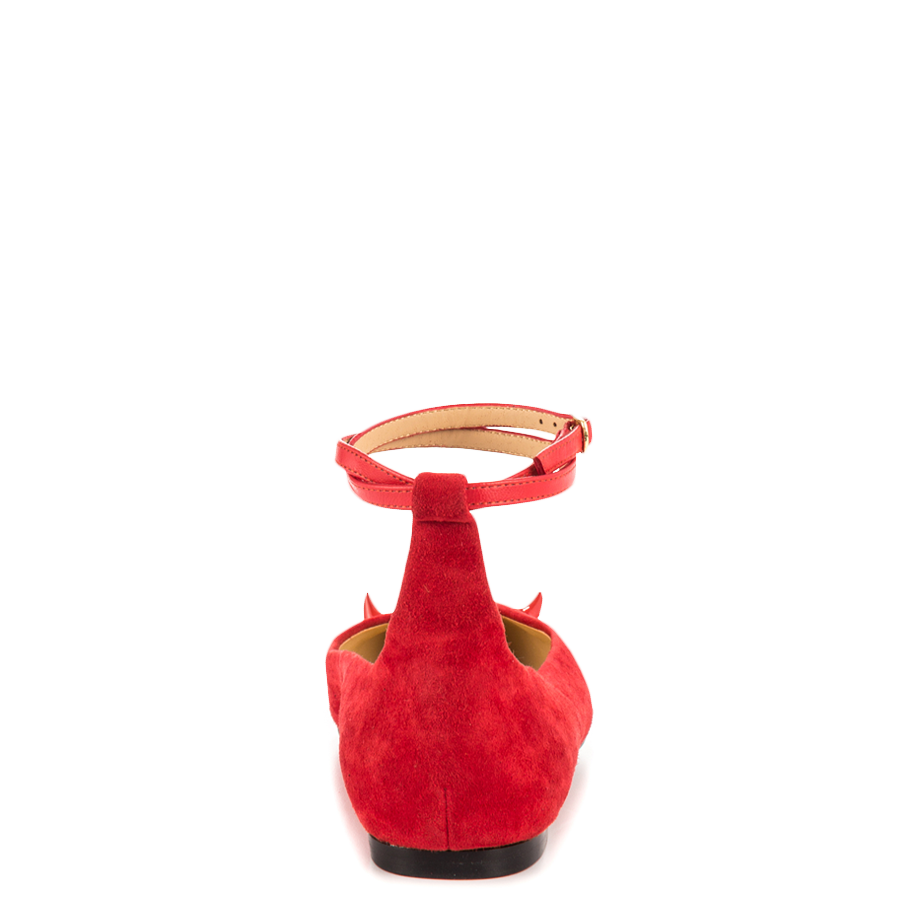 Red Vegan Suede Shoes Ankle Strap Little Demon Comfortable Flats