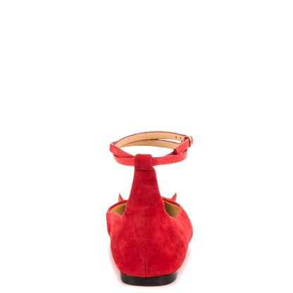 Red Vegan Suede Shoes Ankle Strap Little Demon Comfortable Flats