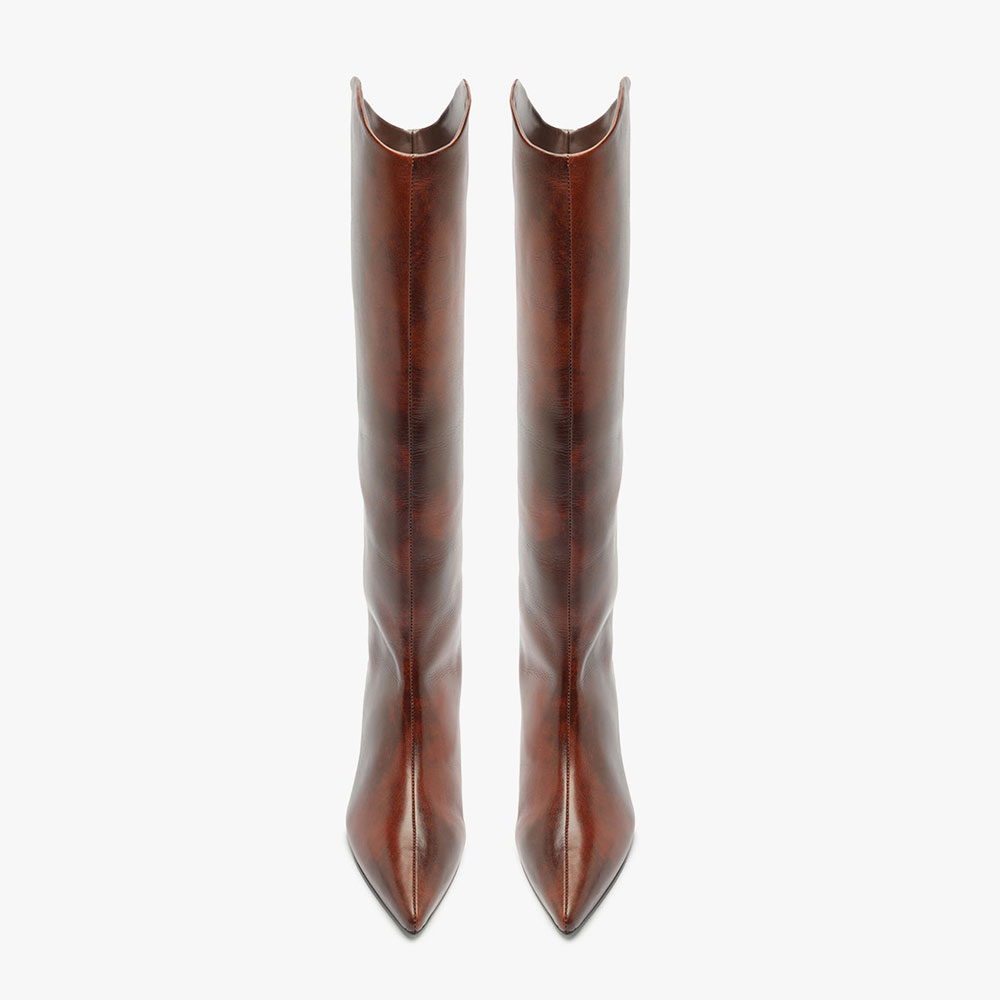 Brown Gradient Pointed Toe Kitten Heel Knee High Boots for Women