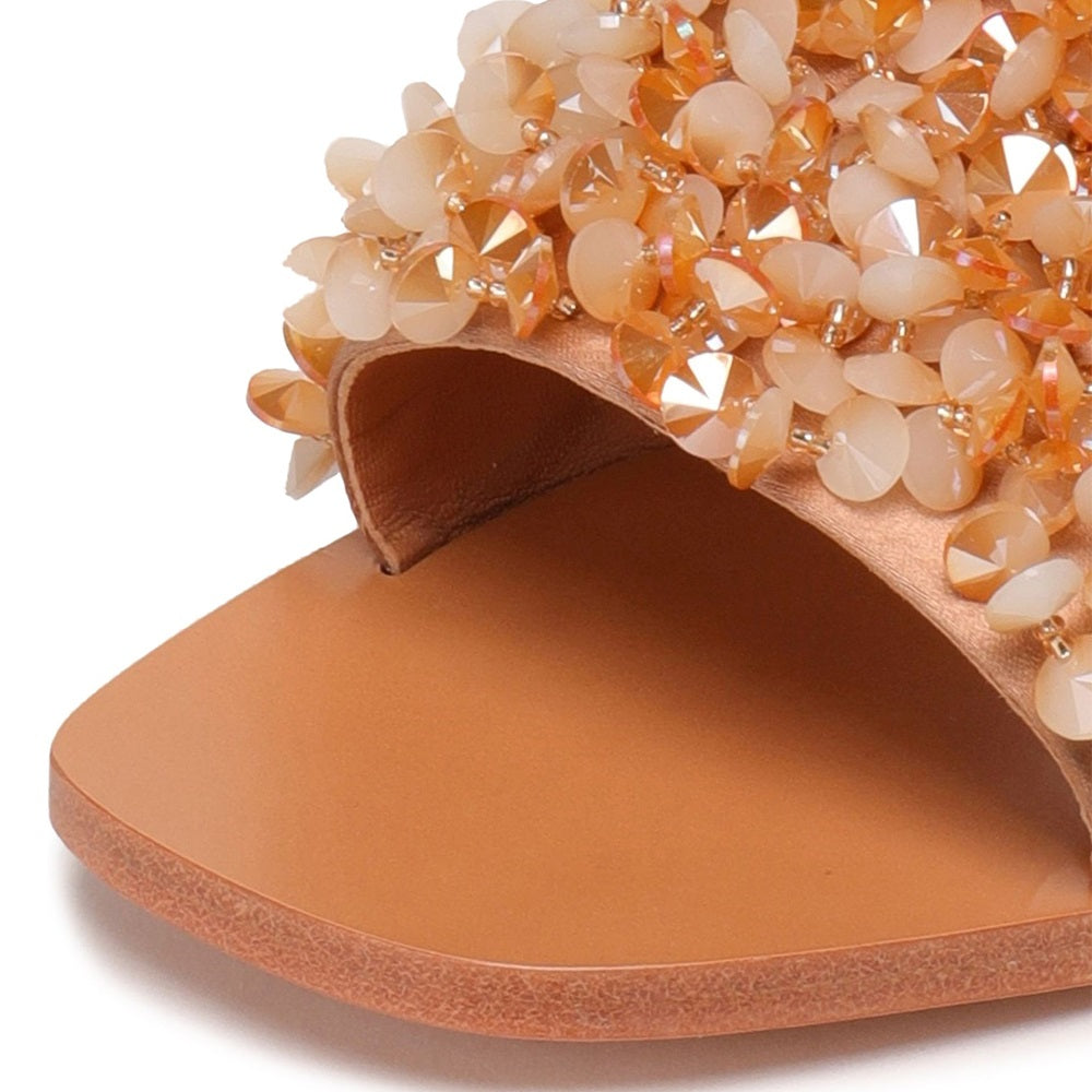 Tan Open Toe Flats Women's Slide Sandals