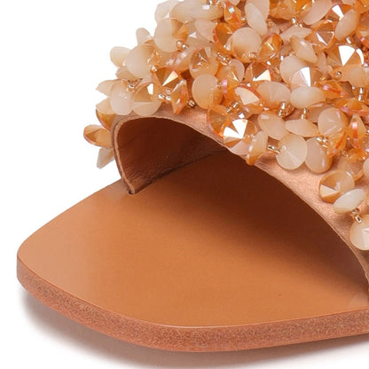 Tan Open Toe Flats Women's Slide Sandals