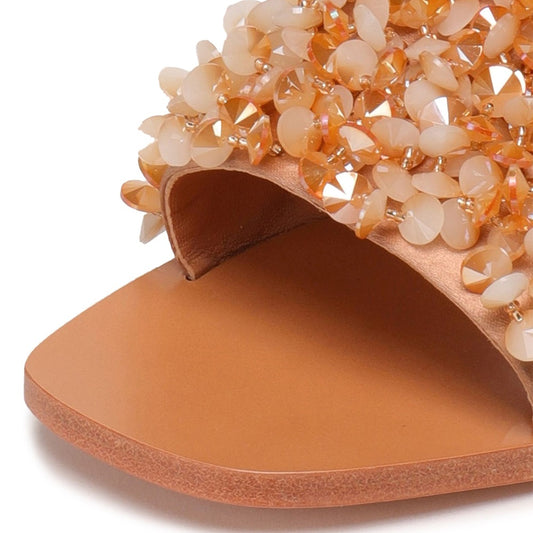 Tan Open Toe Flats Women's Slide Sandals