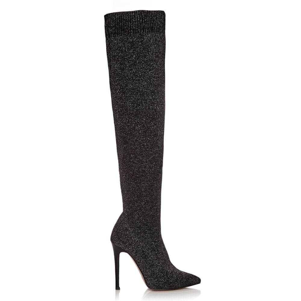 Black Fabric Stiletto Heels Long Boots Fashion Knee High Boots