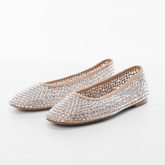 Nude Mesh Round Toe Classy Rhinestone Flats