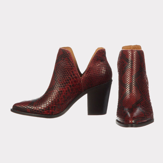 Women__ Short Black & Red Python Pattern Block High Heel Boots