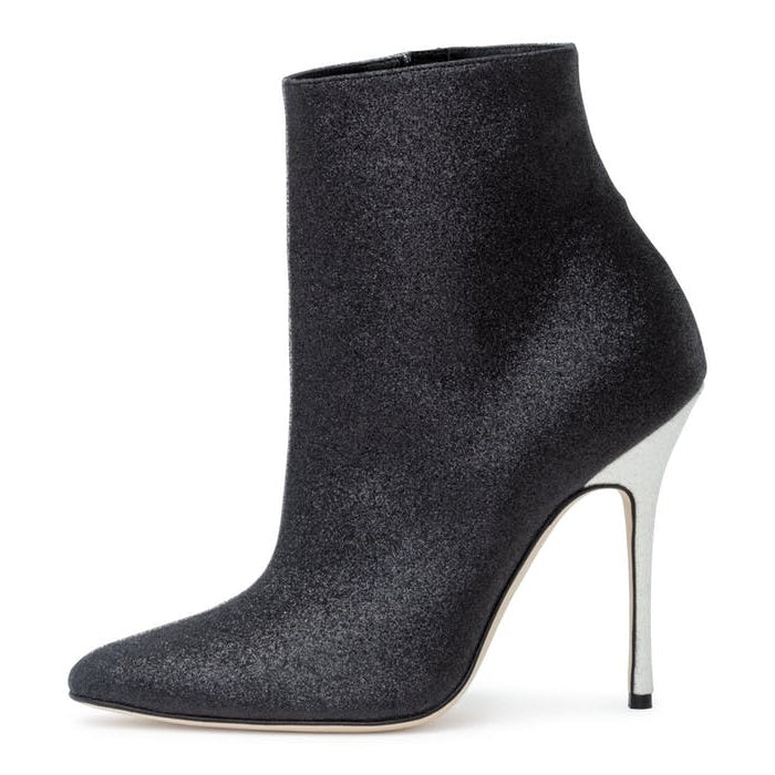 Black and Grey Contrast Color Stiletto Heel Ankle Boots