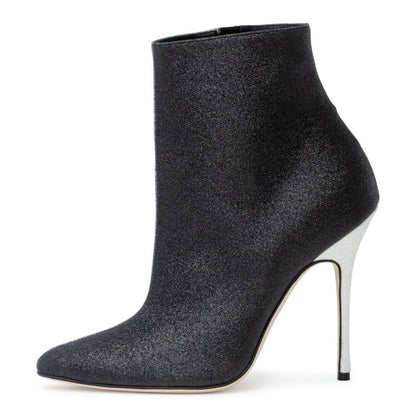 Black and Grey Contrast Color Stiletto Heel Ankle Boots
