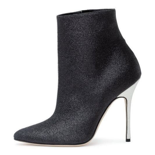Black and Grey Contrast Color Stiletto Heel Ankle Boots
