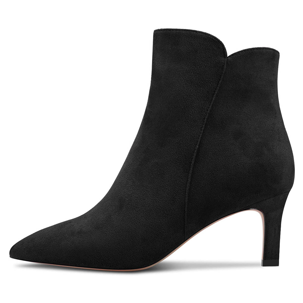 Black Pointed Toe Kitten Heel Ankle Boots for Women with Zip Up