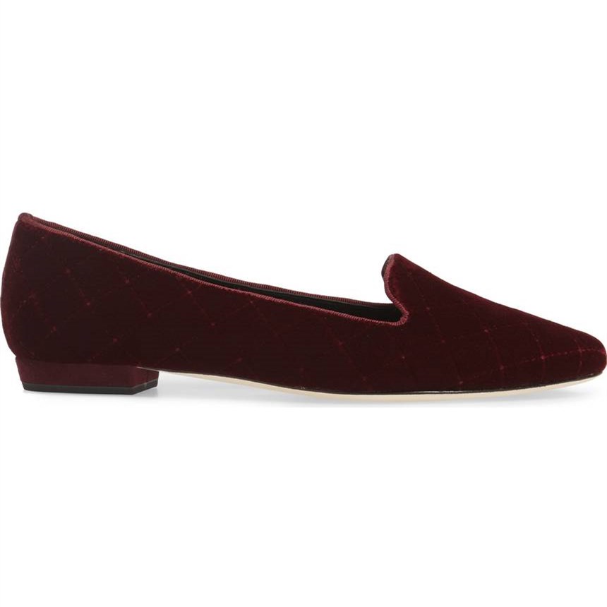 Maroon Velvet Comfortable Flats Almond Toe Plaid Women's Loafers