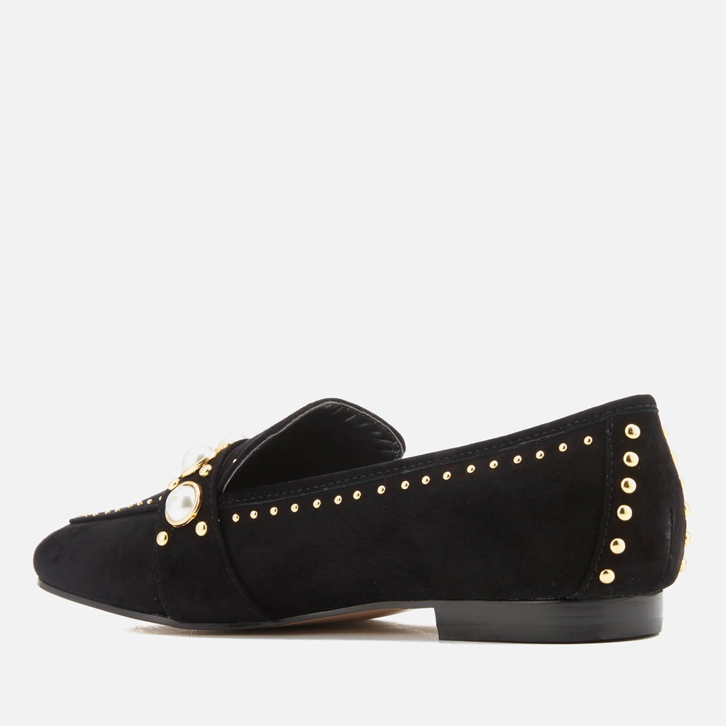Black Vegan Suede Pearl Studded Embellished Flat Women's Loafers