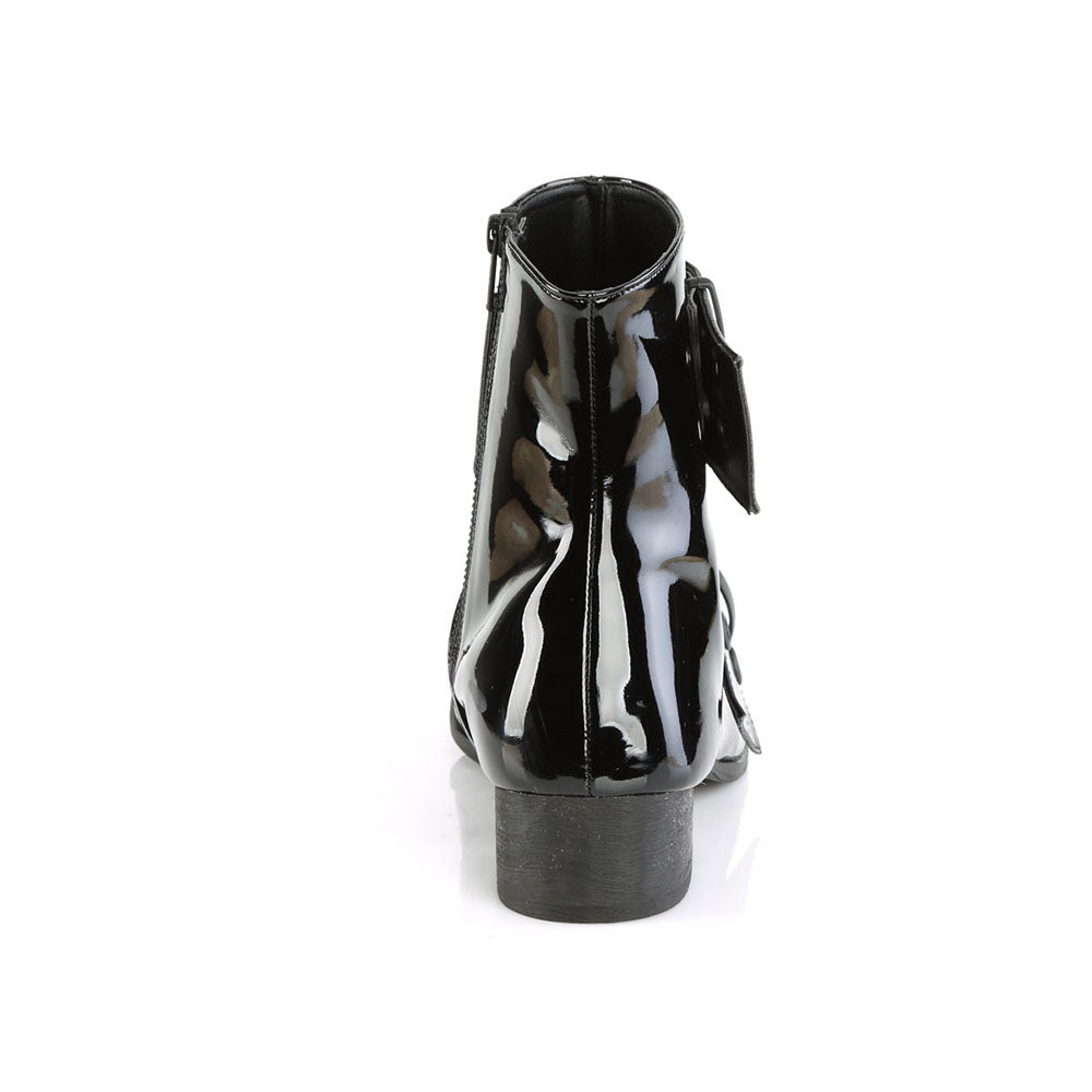 Black Patent Leather Pointed Toe Chunky Heel Studded Ankle Boots