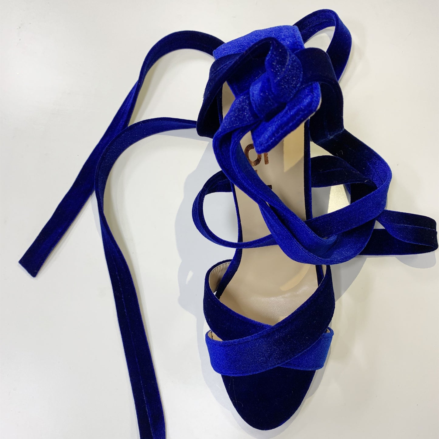 Midnight Blue Velvet Open Toe Elegant Strappy High Heel Sandals