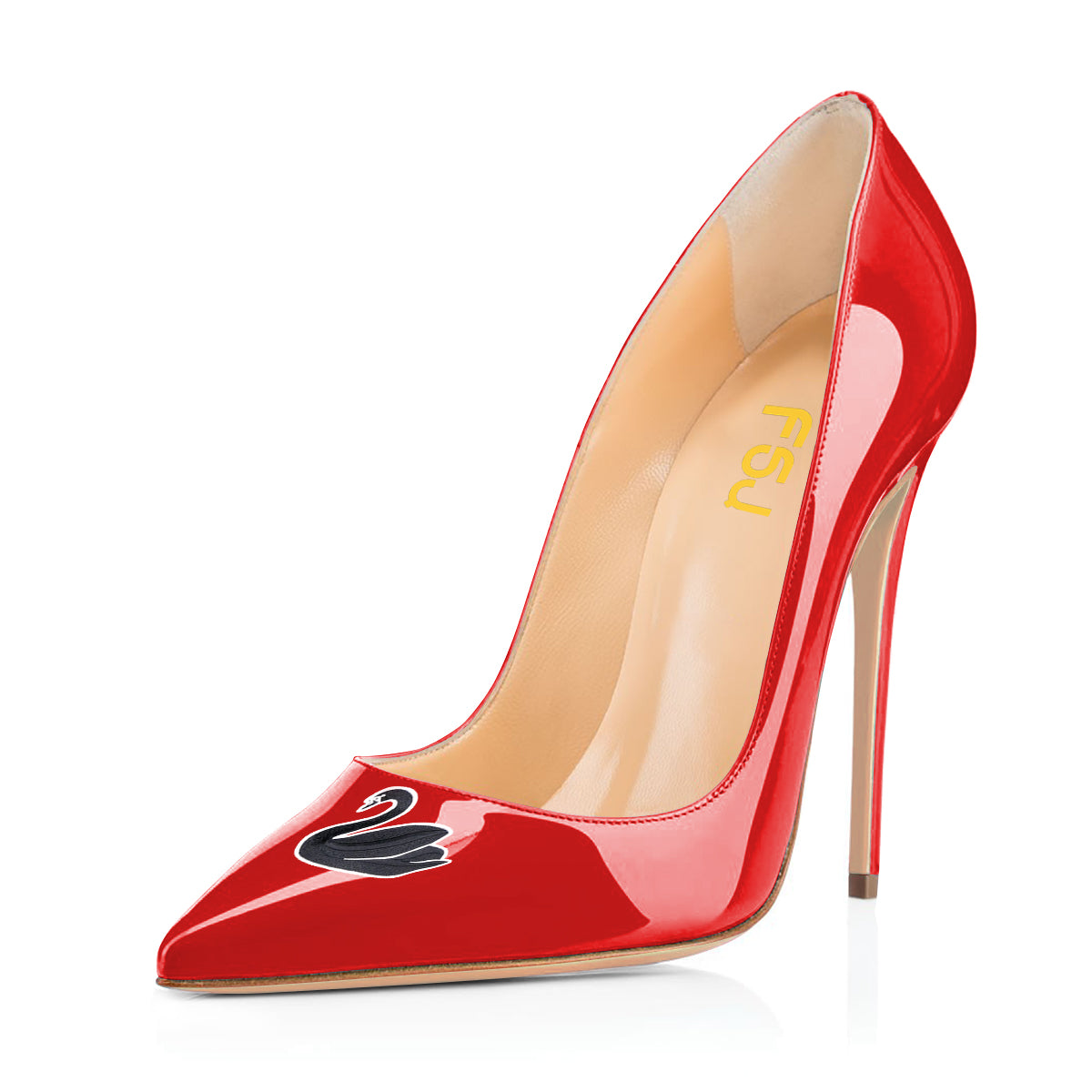 Women's Red Patent Leather Stiletto Heels Swan Pointed Toe Pumps