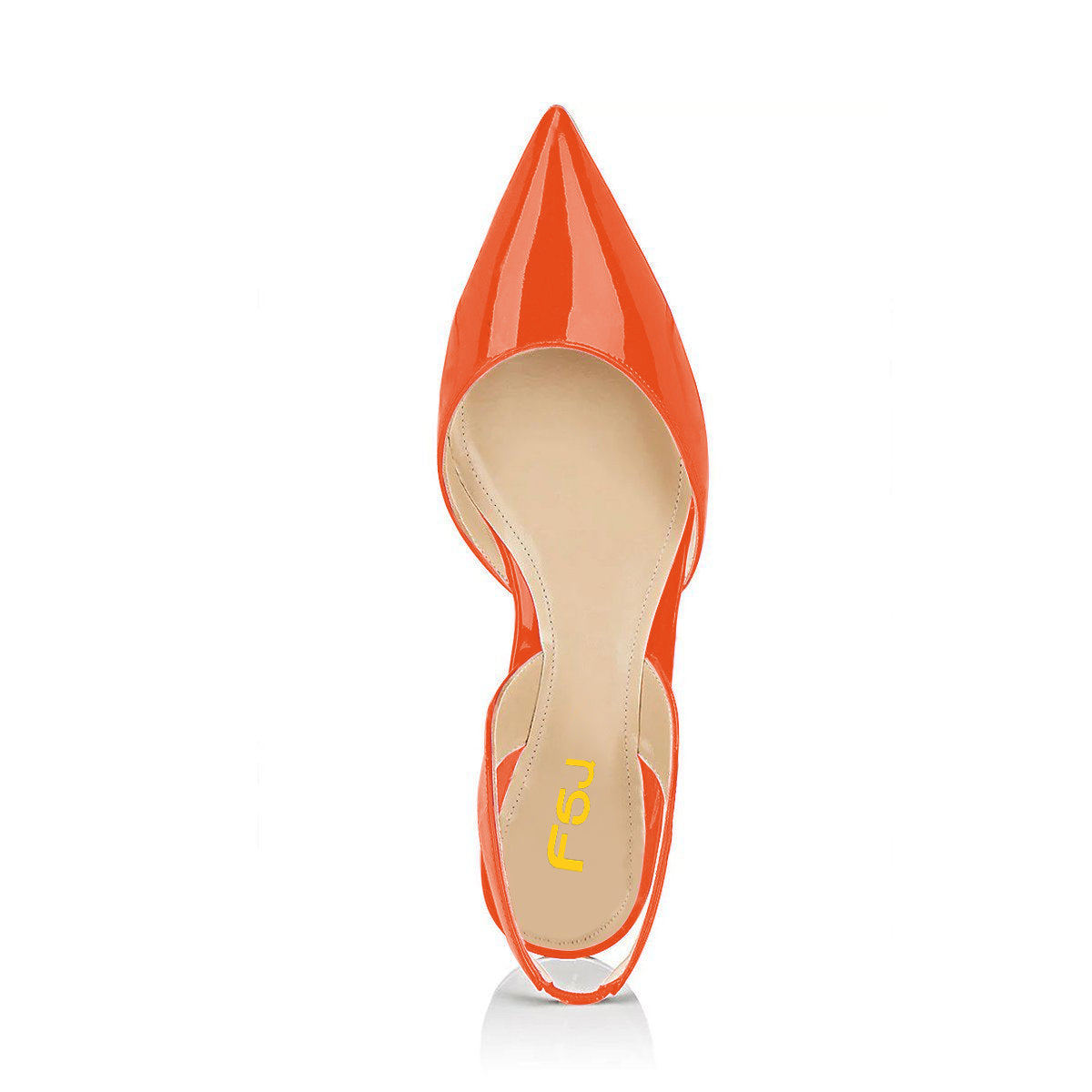 Orange Patent Leather Slingback Shoes Pointy Toe Comfortable Flats