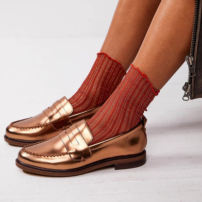 Gold Metallic Vegan Leather Closed Toe Formal Flat Loafers