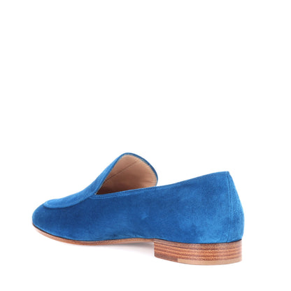 Royal Blue Round Toe Vegan Suede Loafers for Women Comfortable Flats