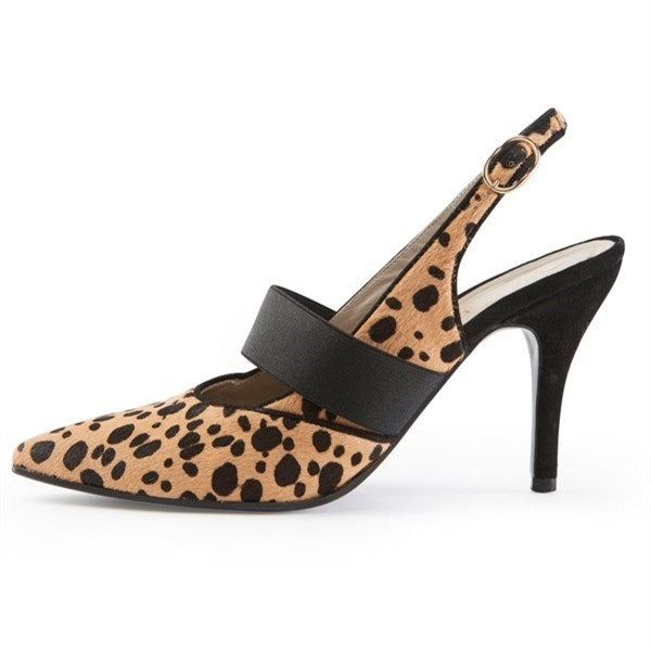 Women's Leopard Print Pointy Toe Slingback Pumps with Elastic Strap
